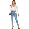 imageLYANER Womens Wrap V Neck Self Tie Knot Bishop Long Sleeve Ribbed Knit Crop Blouse TShirt TopWhite