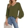 imageLYANER Womens Casual V Neck Ruffle Bell Half Sleeve Blouse Shirt Tunic TopArmy Green