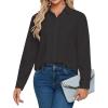 imageLYANER Womens Collar V Neck Pleated Button Down Long Sleeve Office Blouse Shirt TopBlack