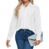 imageLYANER Womens Collar V Neck Pleated Button Down Long Sleeve Office Blouse Shirt TopWhite