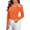 imageLYANER Womens Halter Off Shoulder Spaghetti Strap Cutout Long Sleeve Blouse Shirt TopOrange