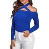 imageLYANER Womens Halter Off Shoulder Spaghetti Strap Cutout Long Sleeve Blouse Shirt TopRoyal Blue