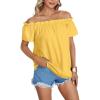 imageLYANER Womens Off Shoulder Ruffle Short Sleeve Ruched Casual Loose Tops Blouse ShirtSolid Yellow