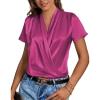 imageLYANER Womens Satin V Neck Short Sleeve Wrap Elegant Blouse ShirtRose