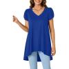 imageLYANER Womens V Neck High Low Hem Short Sleeve Flowy Blouse Tunic TShirt TopRoyal Blue