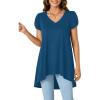 imageLYANER Womens V Neck High Low Hem Short Sleeve Flowy Blouse Tunic TShirt TopTeal