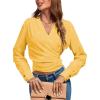 imageLYANER Womens Wrap V Neck Long Sleeve Tie Back Ruched Crop Top Blouse ShirtYellow
