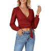 imageLYANER Womens Wrap V Neck Self Tie Knot Bishop Long Sleeve Ribbed Knit Crop Blouse TShirt TopRed