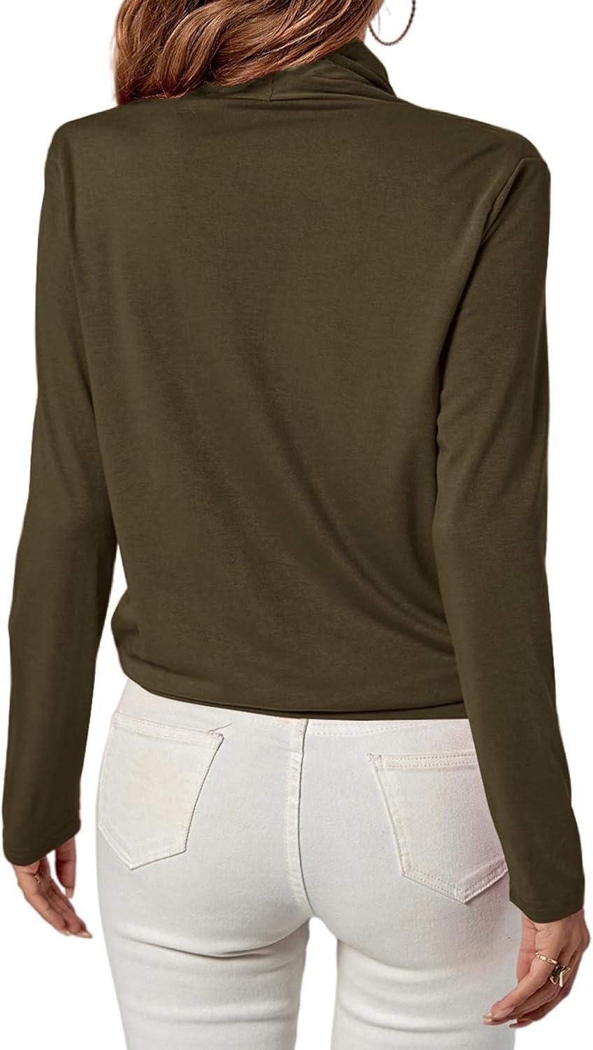 imageLYANER Womens Casual V Neck Cross Wrap Long Sleeve Solid Blouse Shirt TopArmy Green