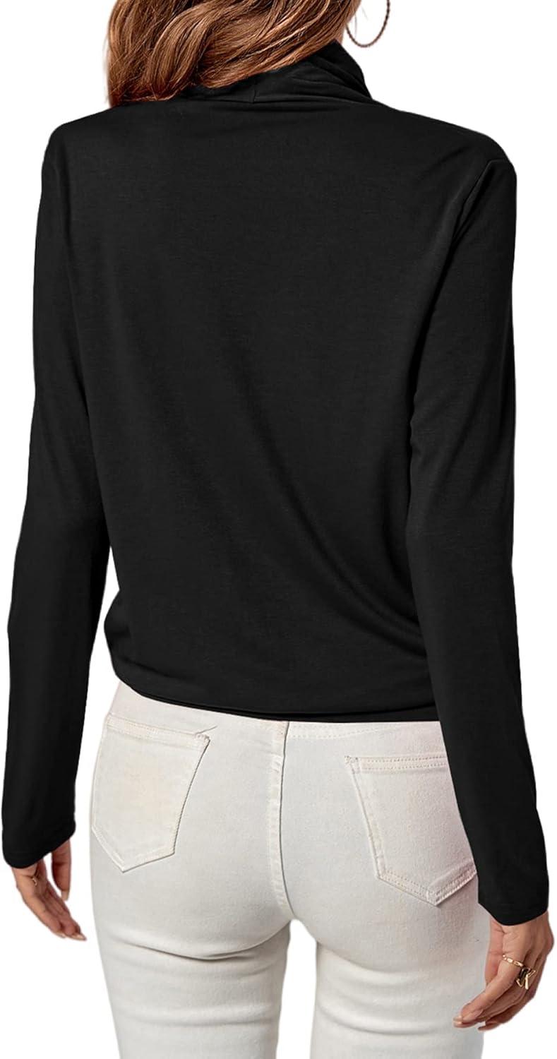 imageLYANER Womens Casual V Neck Cross Wrap Long Sleeve Solid Blouse Shirt TopBlack1