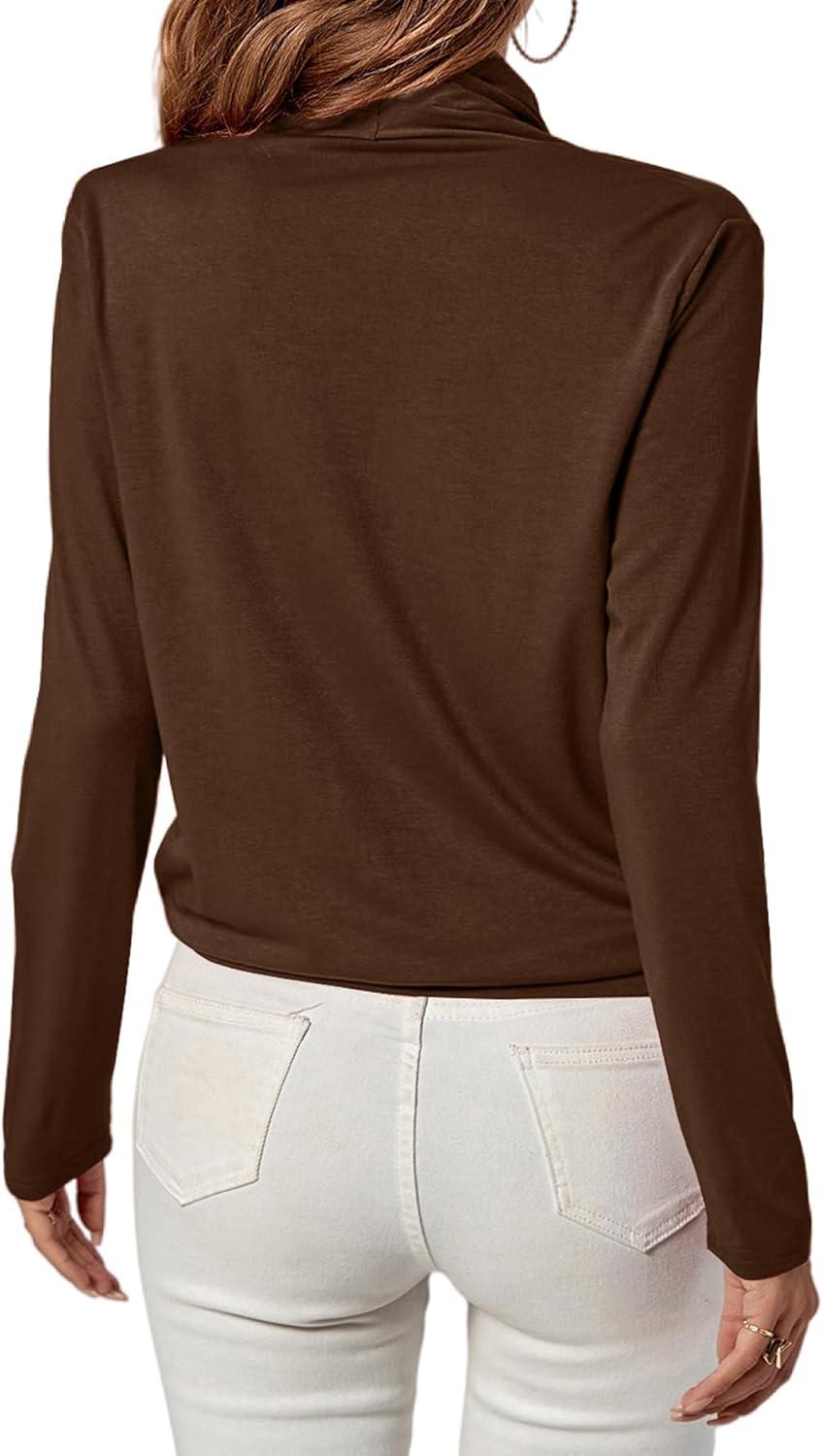 imageLYANER Womens Casual V Neck Cross Wrap Long Sleeve Solid Blouse Shirt TopBurnt Orange