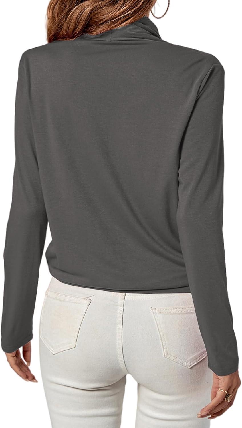 imageLYANER Womens Casual V Neck Cross Wrap Long Sleeve Solid Blouse Shirt TopGray