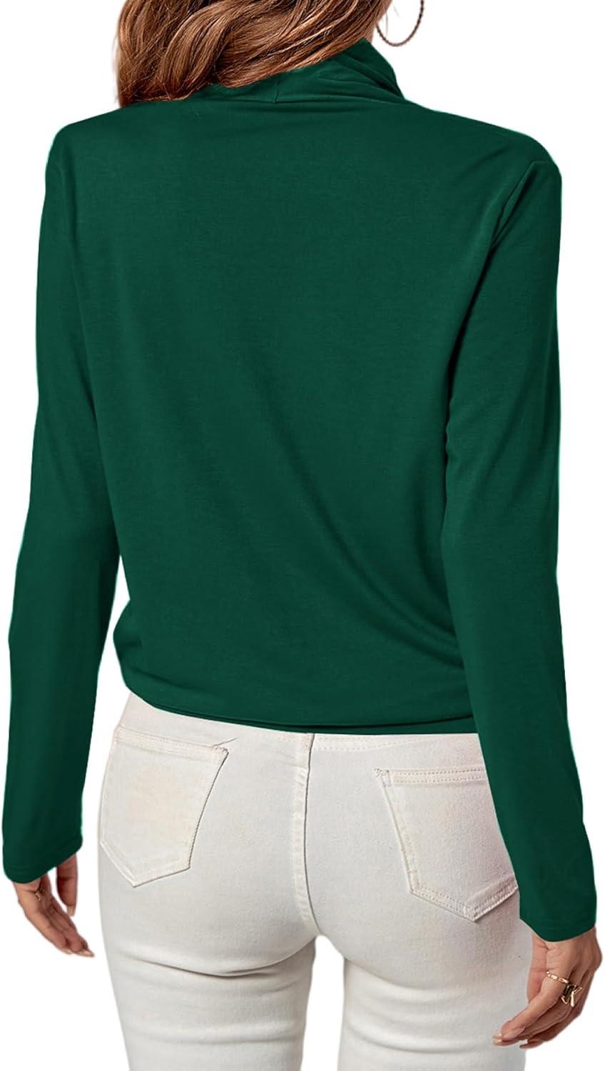 imageLYANER Womens Casual V Neck Cross Wrap Long Sleeve Solid Blouse Shirt TopGreen