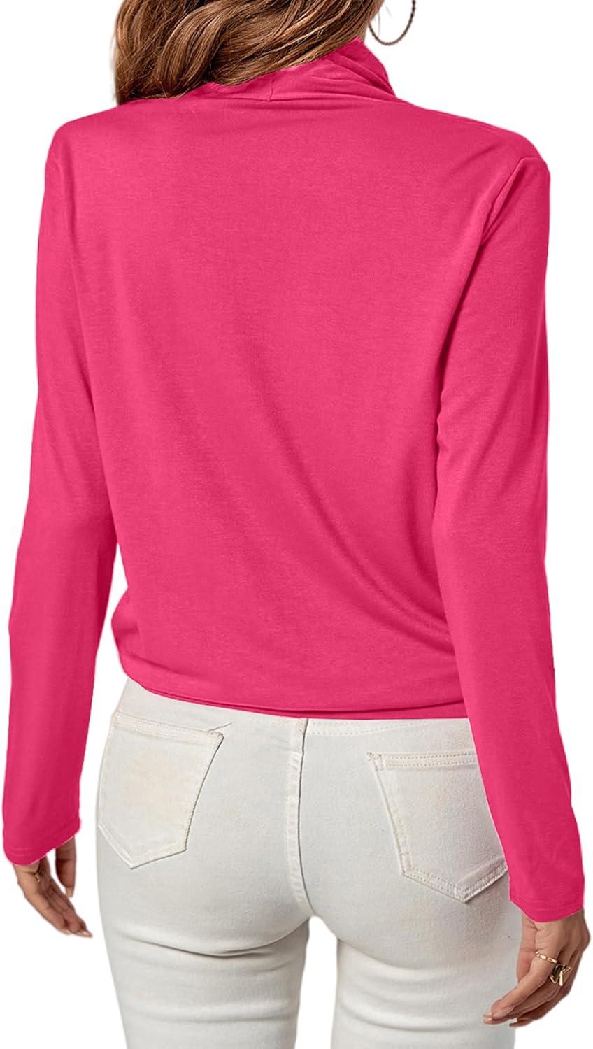 imageLYANER Womens Casual V Neck Cross Wrap Long Sleeve Solid Blouse Shirt TopRose Red