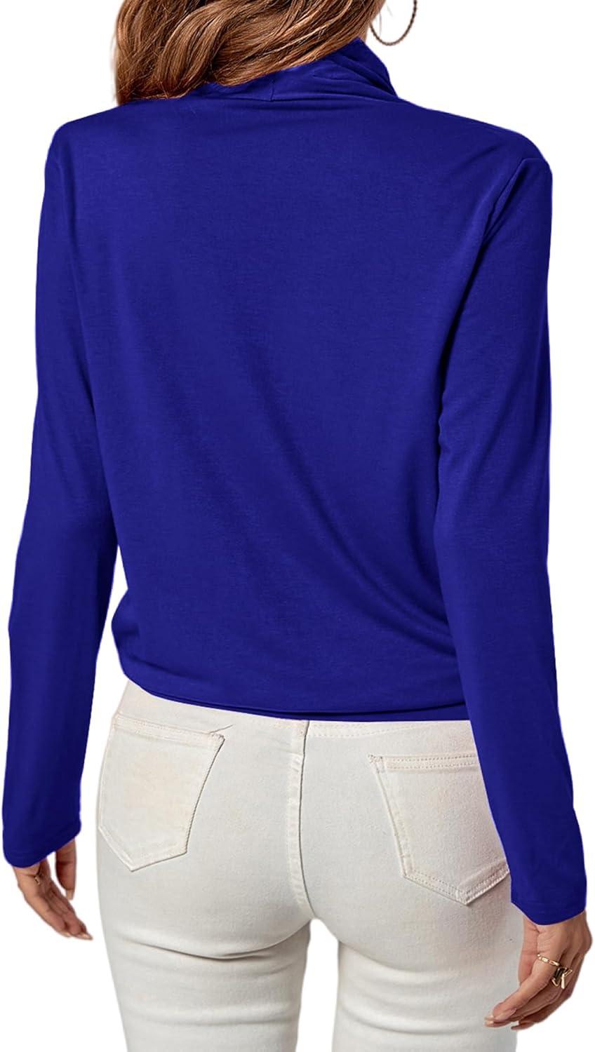 imageLYANER Womens Casual V Neck Cross Wrap Long Sleeve Solid Blouse Shirt TopRoyal Blue