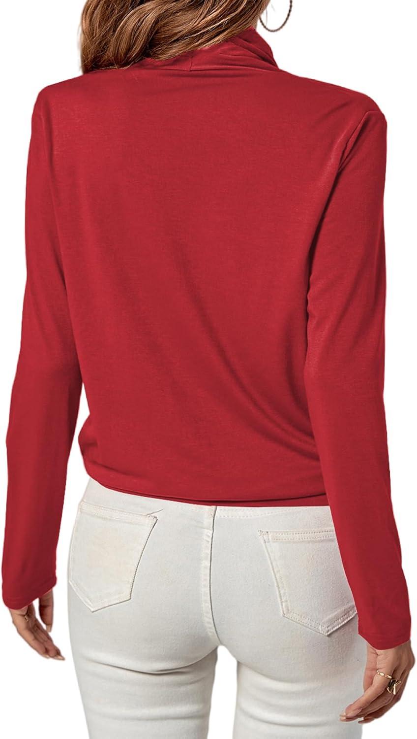 imageLYANER Womens Casual V Neck Cross Wrap Long Sleeve Solid Blouse Shirt TopWine Red
