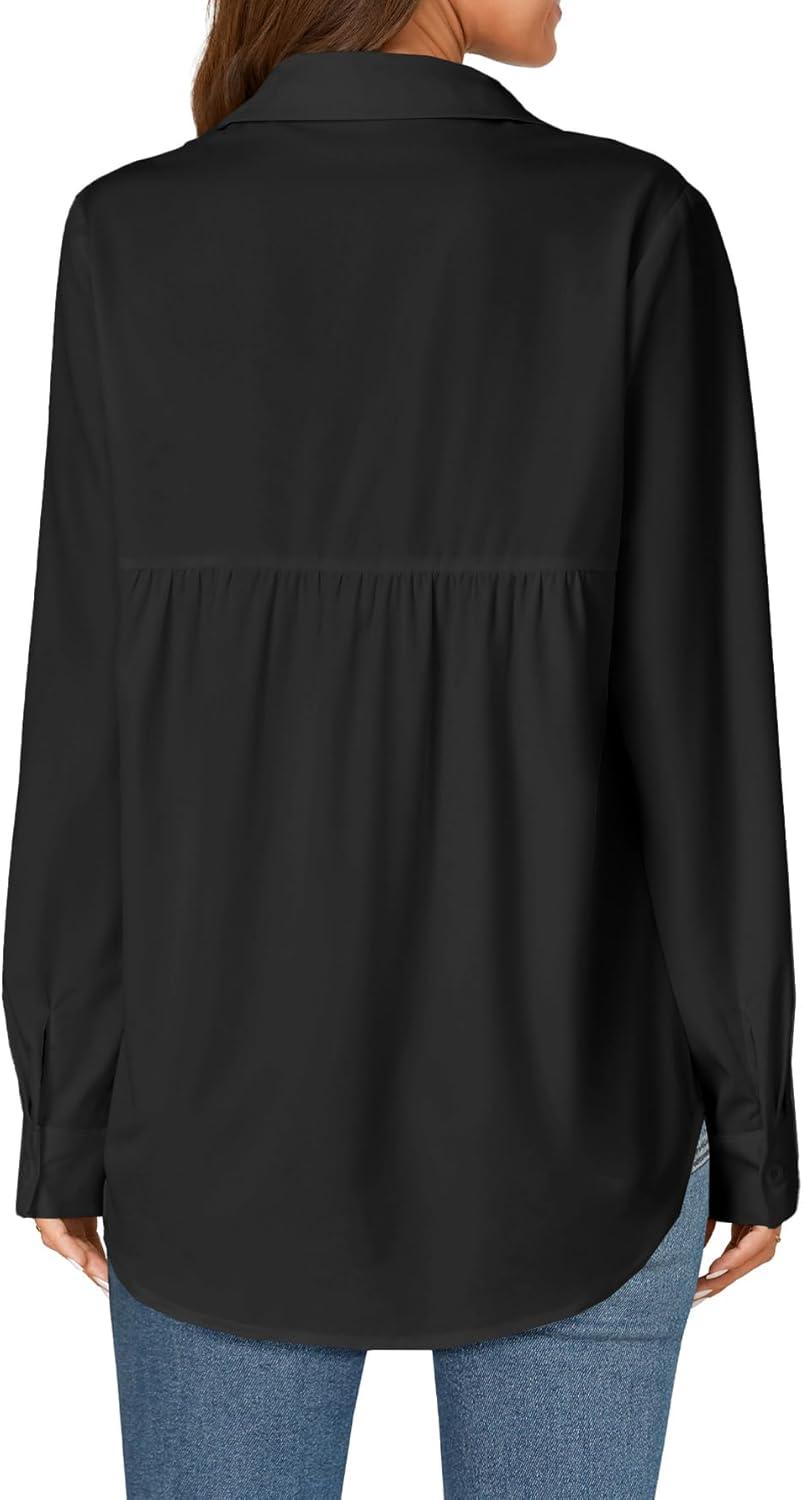 imageLYANER Womens Collar Buttons Down Long Sleeve Work Blouse Shirt Top with PocketBlack