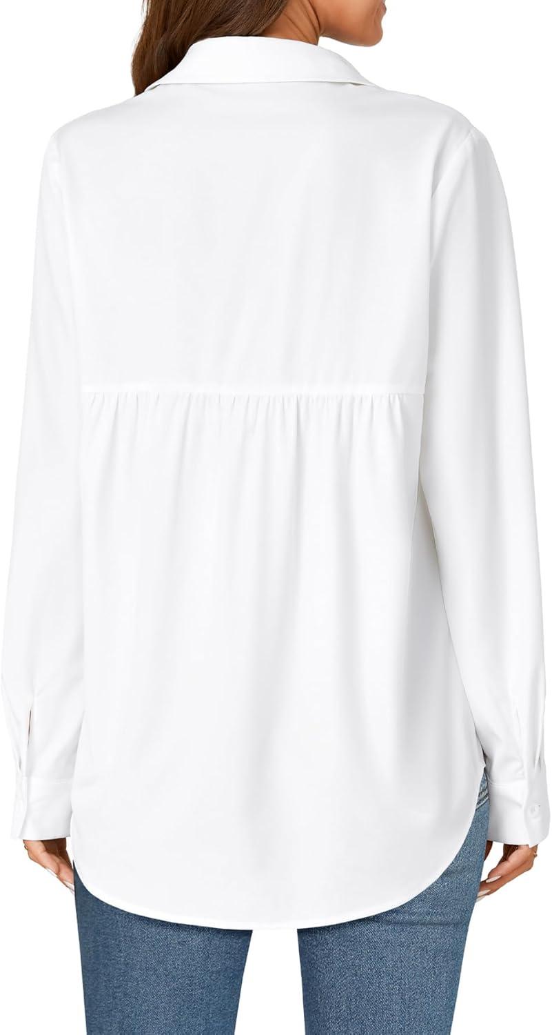 imageLYANER Womens Collar Buttons Down Long Sleeve Work Blouse Shirt Top with PocketWhite