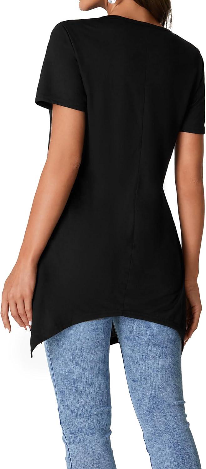 imageLYANER Womens Crewneck Short Sleeve Tunic Top Loose Flowy Irregular Hem BlouseBlack
