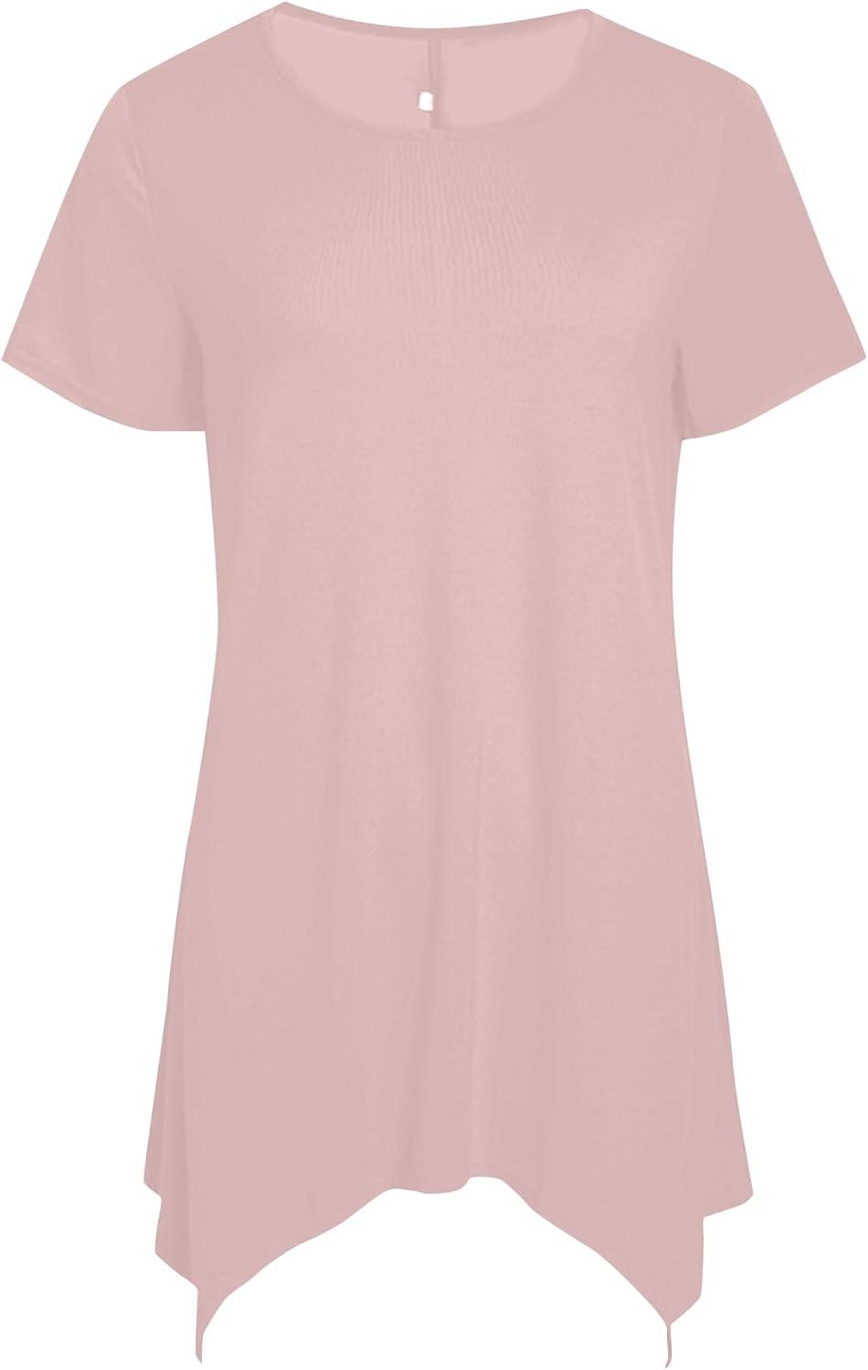 imageLYANER Womens Crewneck Short Sleeve Tunic Top Loose Flowy Irregular Hem BlouseDust Pink
