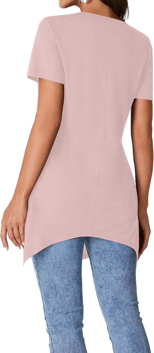 imageLYANER Womens Crewneck Short Sleeve Tunic Top Loose Flowy Irregular Hem BlouseDust Pink
