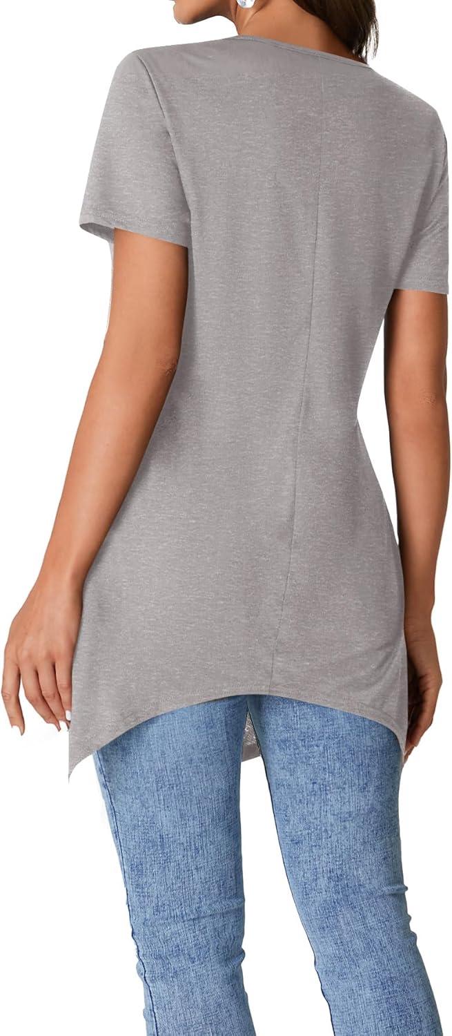 imageLYANER Womens Crewneck Short Sleeve Tunic Top Loose Flowy Irregular Hem BlouseGray