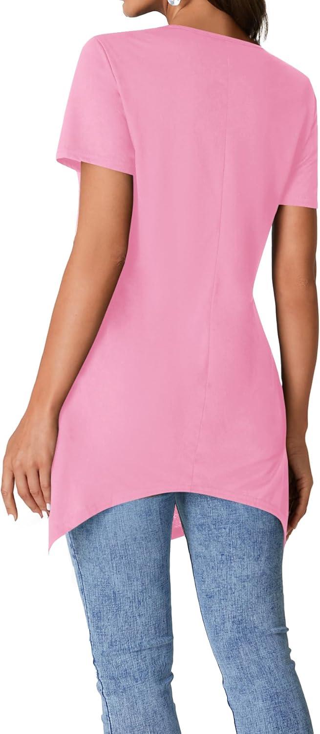 imageLYANER Womens Crewneck Short Sleeve Tunic Top Loose Flowy Irregular Hem BlousePink