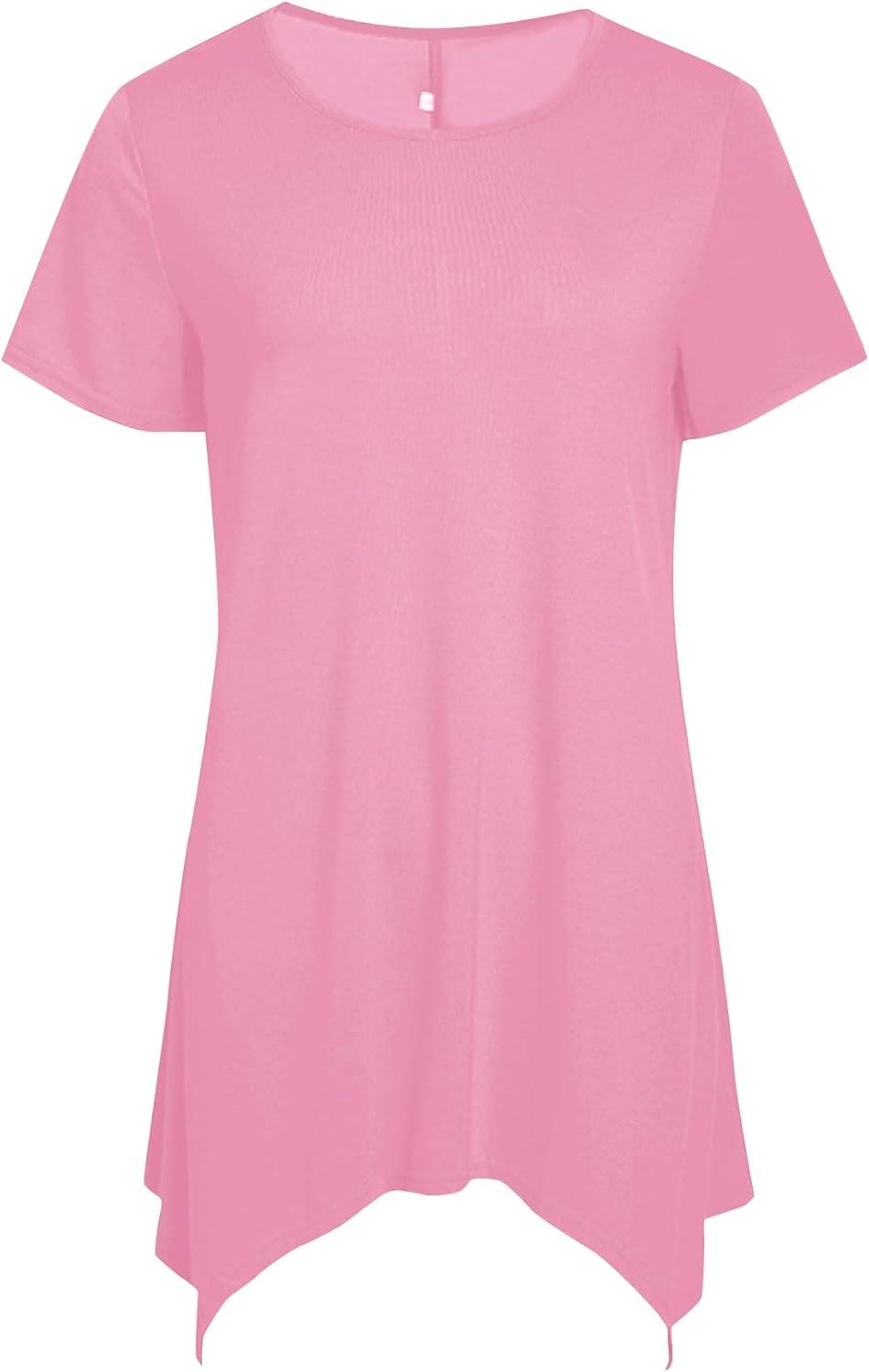 imageLYANER Womens Crewneck Short Sleeve Tunic Top Loose Flowy Irregular Hem BlousePink