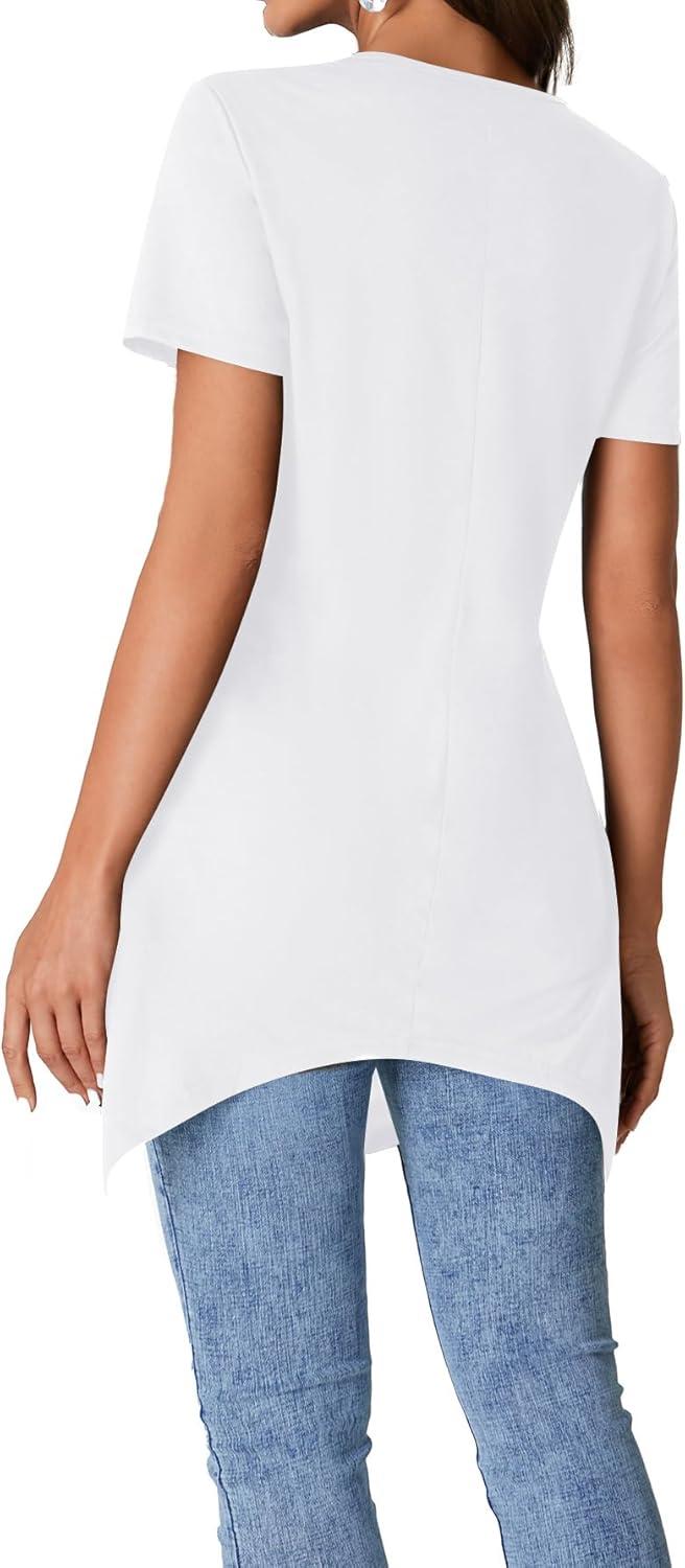 imageLYANER Womens Crewneck Short Sleeve Tunic Top Loose Flowy Irregular Hem BlouseWhite