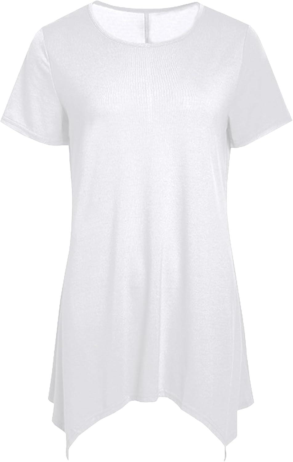 imageLYANER Womens Crewneck Short Sleeve Tunic Top Loose Flowy Irregular Hem BlouseWhite