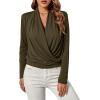 imageLYANER Womens Casual V Neck Cross Wrap Long Sleeve Solid Blouse Shirt TopArmy Green