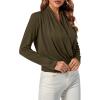 imageLYANER Womens Casual V Neck Cross Wrap Long Sleeve Solid Blouse Shirt TopArmy Green