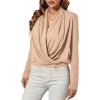 imageLYANER Womens Casual V Neck Cross Wrap Long Sleeve Solid Blouse Shirt TopBeige