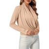 imageLYANER Womens Casual V Neck Cross Wrap Long Sleeve Solid Blouse Shirt TopBeige