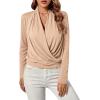imageLYANER Womens Casual V Neck Cross Wrap Long Sleeve Solid Blouse Shirt TopBeige