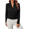 imageLYANER Womens Casual V Neck Cross Wrap Long Sleeve Solid Blouse Shirt TopBlack1