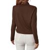 imageLYANER Womens Casual V Neck Cross Wrap Long Sleeve Solid Blouse Shirt TopBrown