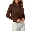 imageLYANER Womens Casual V Neck Cross Wrap Long Sleeve Solid Blouse Shirt TopBurnt Orange