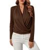 imageLYANER Womens Casual V Neck Cross Wrap Long Sleeve Solid Blouse Shirt TopBurnt Orange