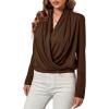imageLYANER Womens Casual V Neck Cross Wrap Long Sleeve Solid Blouse Shirt TopBurnt Orange