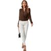 imageLYANER Womens Casual V Neck Cross Wrap Long Sleeve Solid Blouse Shirt TopBurnt Orange