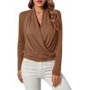imageLYANER Womens Casual V Neck Cross Wrap Long Sleeve Solid Blouse Shirt TopDark Khaki