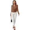 imageLYANER Womens Casual V Neck Cross Wrap Long Sleeve Solid Blouse Shirt TopDark Khaki