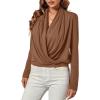 imageLYANER Womens Casual V Neck Cross Wrap Long Sleeve Solid Blouse Shirt TopDark Khaki