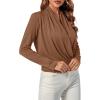 imageLYANER Womens Casual V Neck Cross Wrap Long Sleeve Solid Blouse Shirt TopDark Khaki