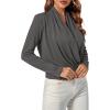 imageLYANER Womens Casual V Neck Cross Wrap Long Sleeve Solid Blouse Shirt TopGray