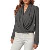 imageLYANER Womens Casual V Neck Cross Wrap Long Sleeve Solid Blouse Shirt TopGray