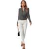 imageLYANER Womens Casual V Neck Cross Wrap Long Sleeve Solid Blouse Shirt TopGray