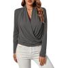 imageLYANER Womens Casual V Neck Cross Wrap Long Sleeve Solid Blouse Shirt TopGray