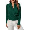imageLYANER Womens Casual V Neck Cross Wrap Long Sleeve Solid Blouse Shirt TopGreen